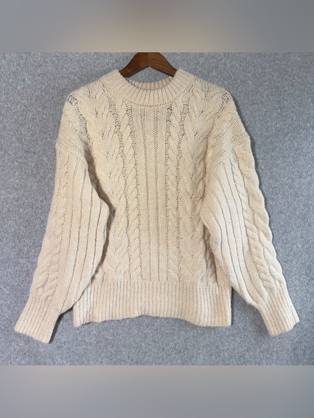 Chunky Cable Knit Crewneck Sweater - Cream medium